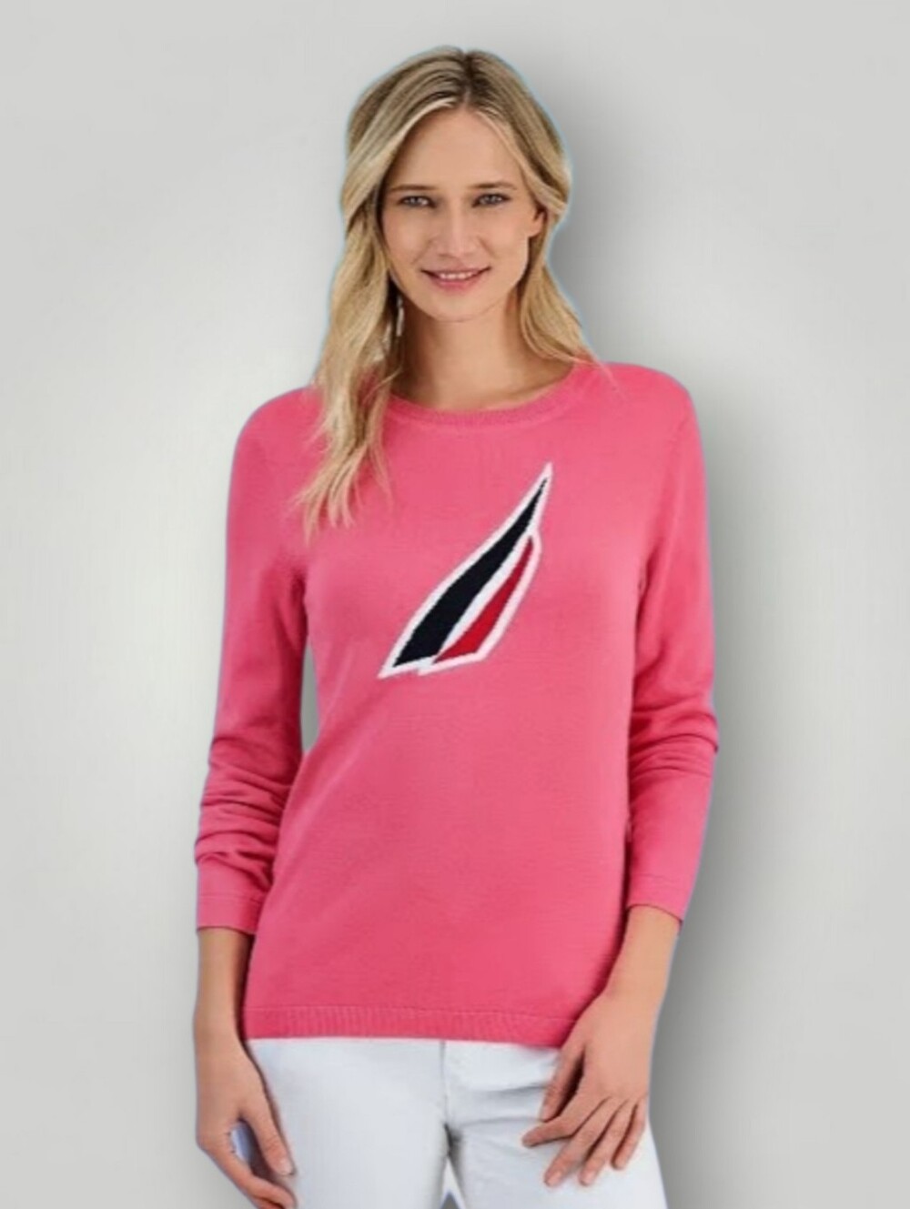 Nautica Jeans‎ Womens XS Pink Sweater Sail Logo Crewneck Cotton Modal Y2K Knit